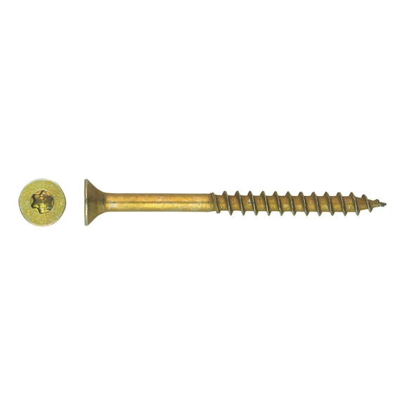 Countersunk head chipboard screw, yellow zinc plated, TX - 1