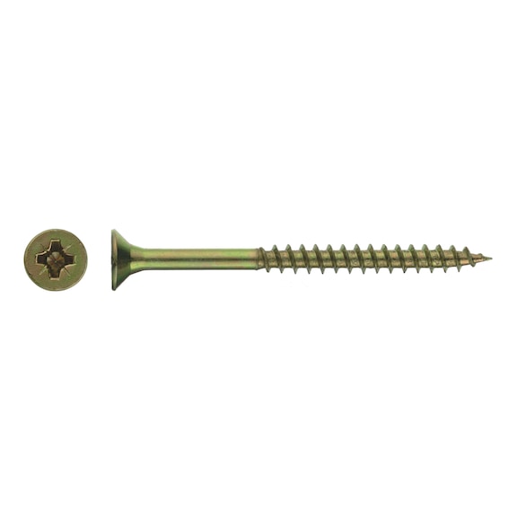Countersunk head chipboard screw, yellow zinc plated, Pozidriv - 1