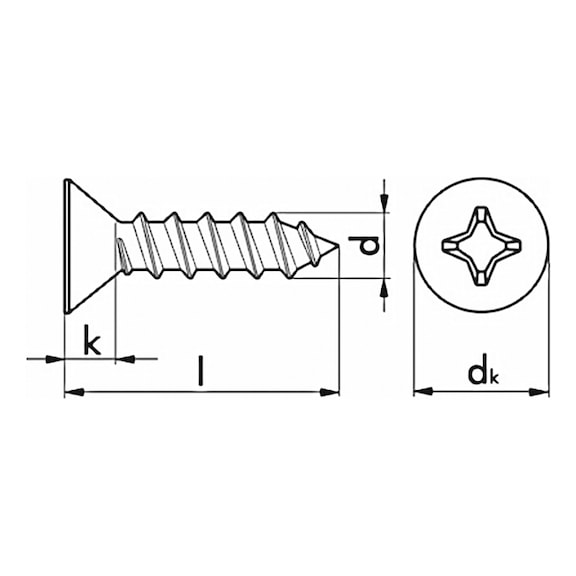 Countersunk head tapping screw, DIN 7982, zinc plated, type C - 2