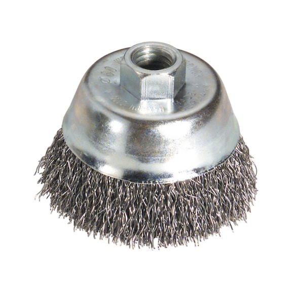 Wire cup brush, stainless steel wire, crimped