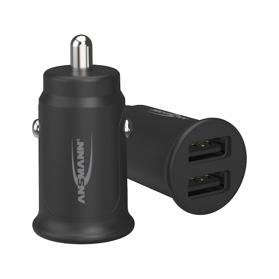 Workshop lamp, accessories - Vehicle adapter charger 12-24 volt DC, black, 2x USB ports