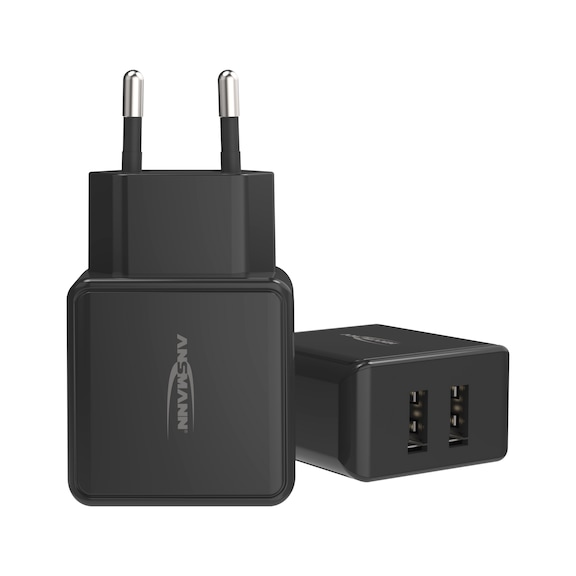 Werkstattleuchten Zubehör - Netz-Adapter Ladegerät 100-240 Volt AC, schwarz, 2x USB-Ports