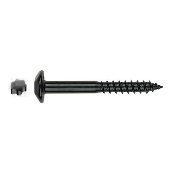 Tamperproof bolt with wood-screw thread, zinc-plated, black