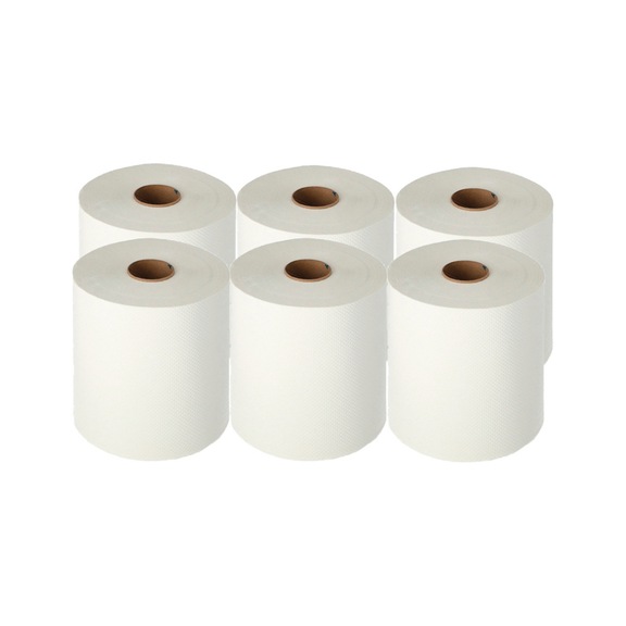 Pack of 6 rolls of 2-ply laminated white paper towel, 1 kg - 