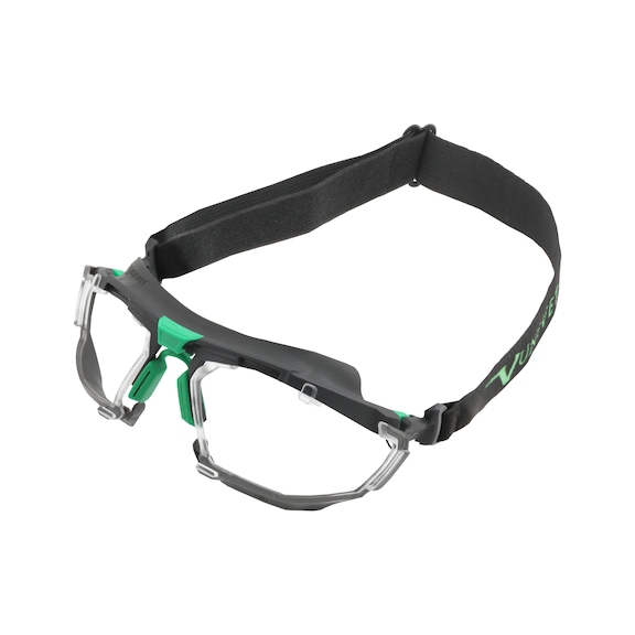 Gafas de seguridad con montura 5X1 - Juego acces. 5X1 con mont. de goma y cinta para cab., incl. caja de microfibra