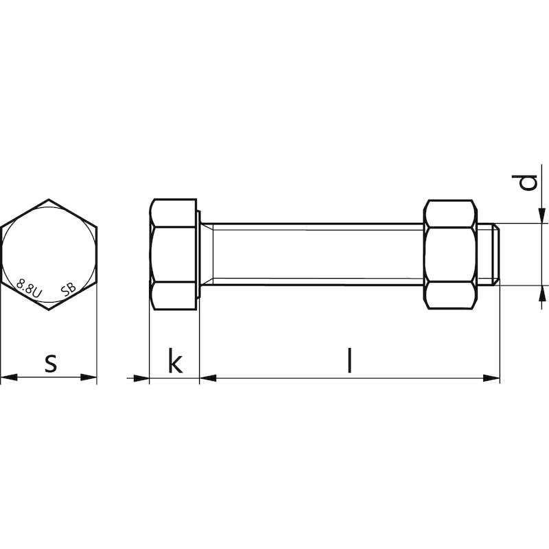 Sechskantschraube mit Mutter ISO 4017 / ISO 4032 8.8 FVZ / 8 FVZ nach EN 15048 mit SB Kennzeichnung - 2