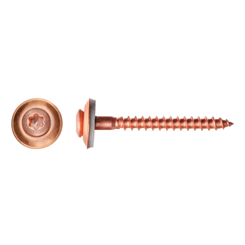 Roofing screw with sealing washer, dia. 20 mm, A2, copper-plated, TX - 1