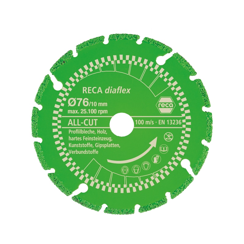 diaflex All-Cut 76-350 mm - Disque diamant RECA diaflex Mini AllCut spécial PVC alésage 10mm diamètre 76mm