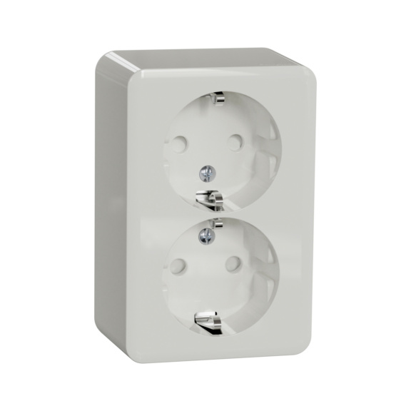 Surface-mounted Schuko outlet + separate circuits (L1+L2) IP21  Exxact - DSO EARTHED SEP CIRCUITS SCREW