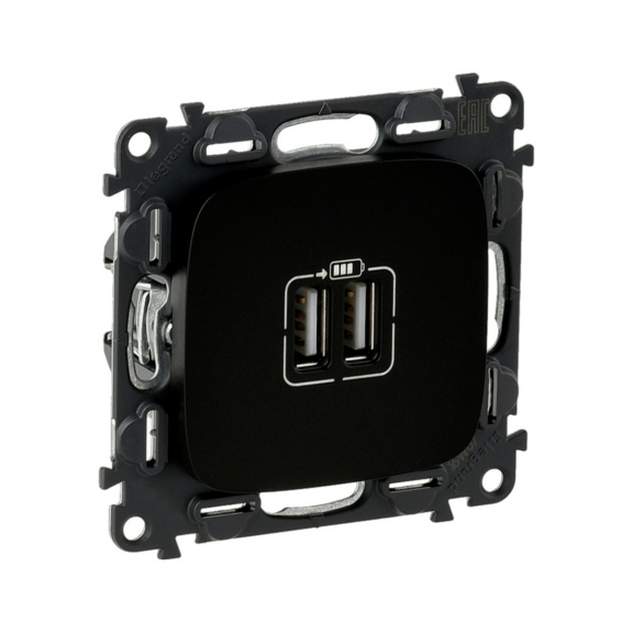 Flush-mounted outlet with 2 x USB 2.4 A  Valena Allure - 2USB CHARG A+A 2.4A 12W VALENA ALLURE BK