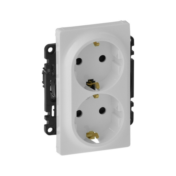 Flush-mounted schuko outlet IP20 Valena - SOCKET 2X2P.E WITH SHUTTERS VALENA WT