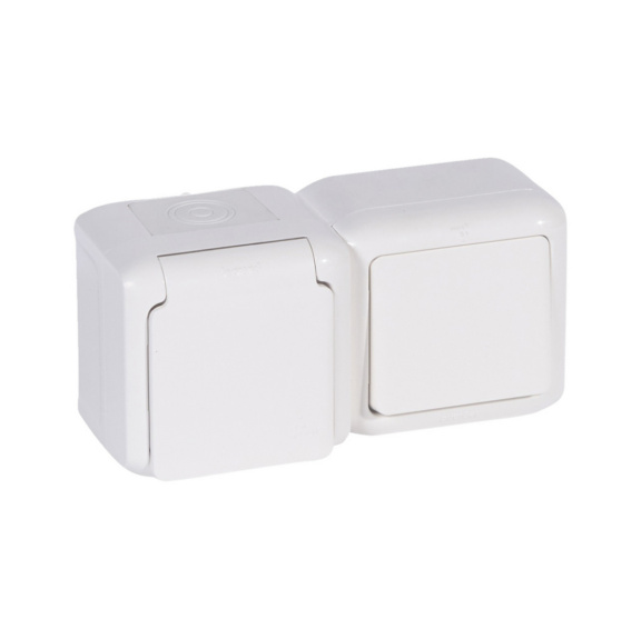 Surface-mounted schuko outlet + switch IP44 Forix