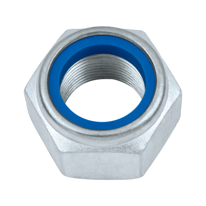 Nylock nut, low profile, clamping piece (non-metal insert, ring) - DIN985/8 ZP M24 WITH BLUE RING