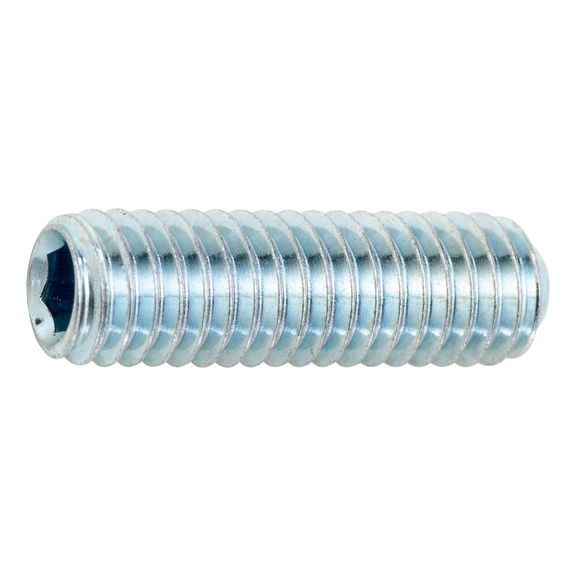 Gewindestift mit Innensechskant und Ringschneide ISO 4029, Stahl 45H, verzinkt blau passiviert (A2K) - 1
