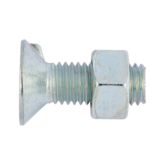 Senkschraube mit Nase und Mutter DIN 604, Stahl 8.8, verzinkt blau passiviert (A2K) - 1