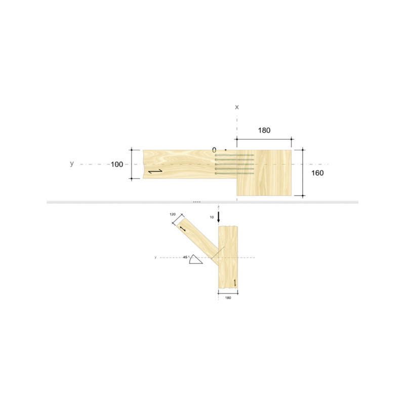 Holzbau - Haupt-/ Nebenträger Stütze Streben an Stützen mit 30° bis 45° Neigung