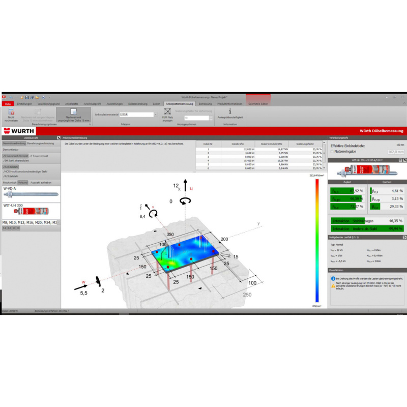 Ankerplattenbemessung - zur einfachen Bemessung der richtigen Ankerplattenstärke Kostenfreie Erweiterung in der Würth Dübelbemessungssoftware