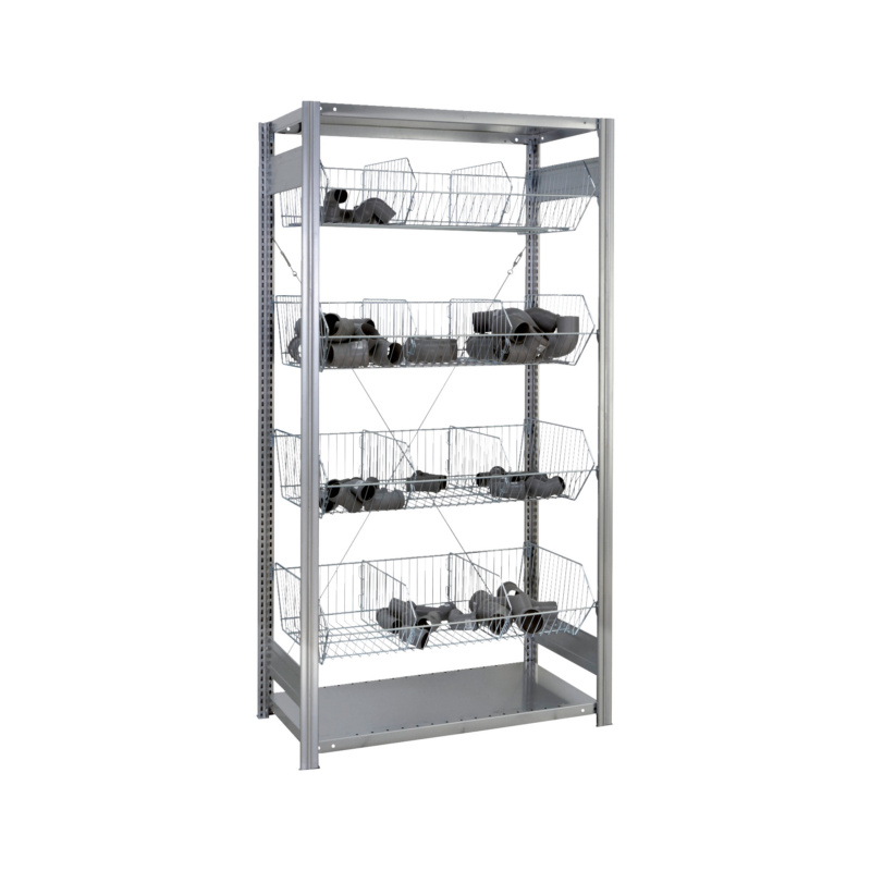 Boltless shelf with wire baskets