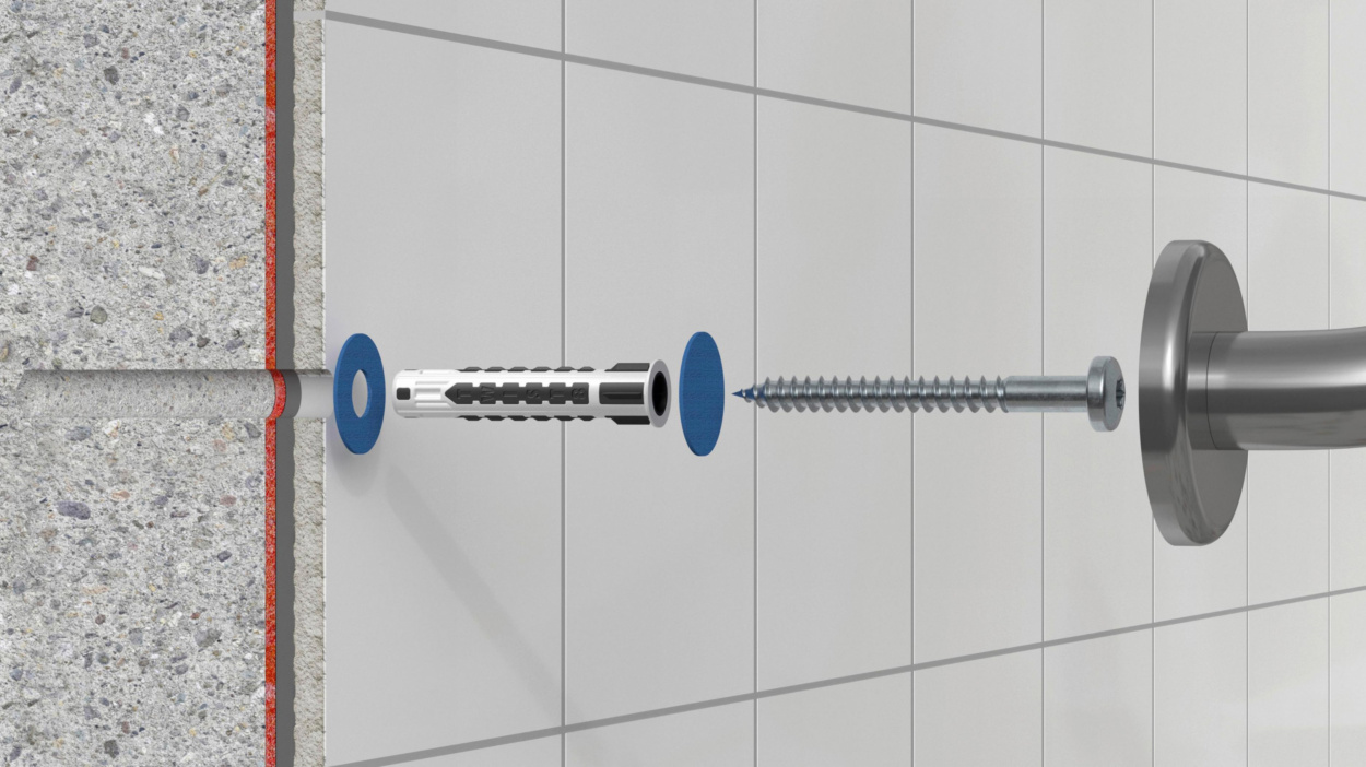 Komponenten des Dübelsystems SHARK® DRY beim Einbau