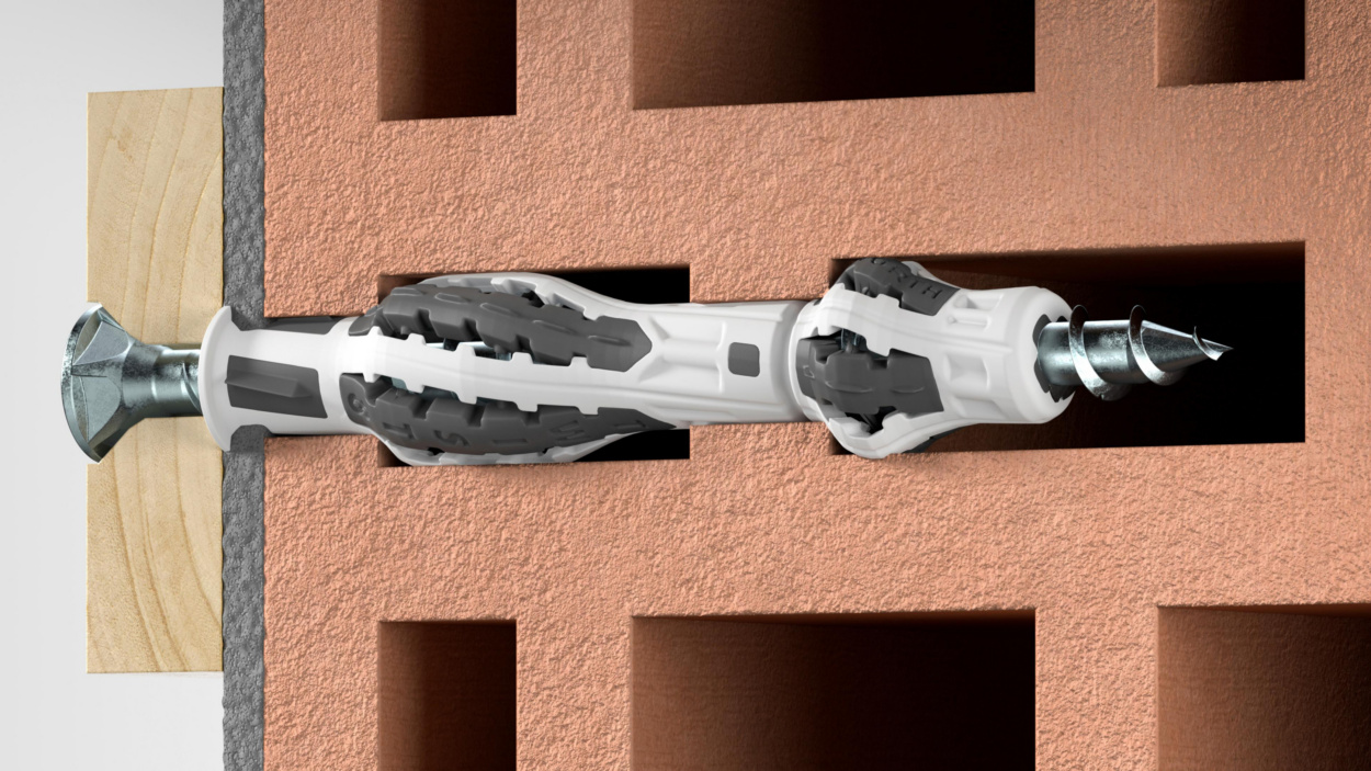 2K-Allzweckdübel SHARK® TWIST in Standardlänge und XL-Länge im Einbauzustand