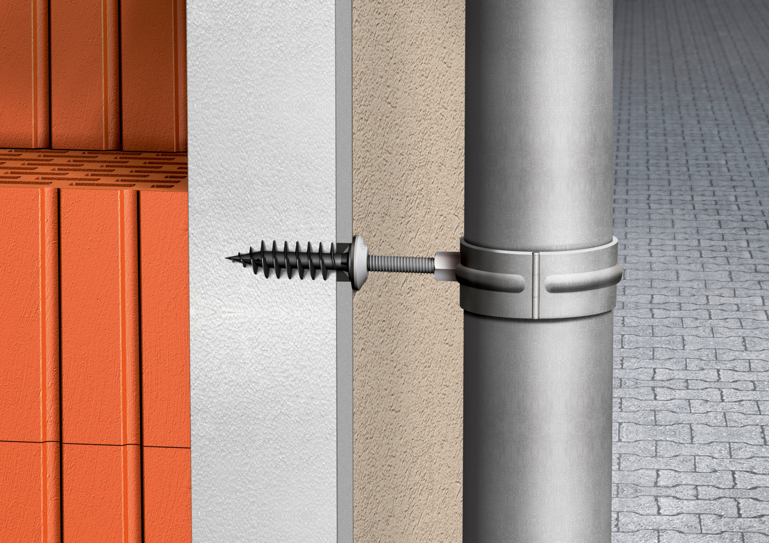 Befestigung Regenfallrohr in Dämmung