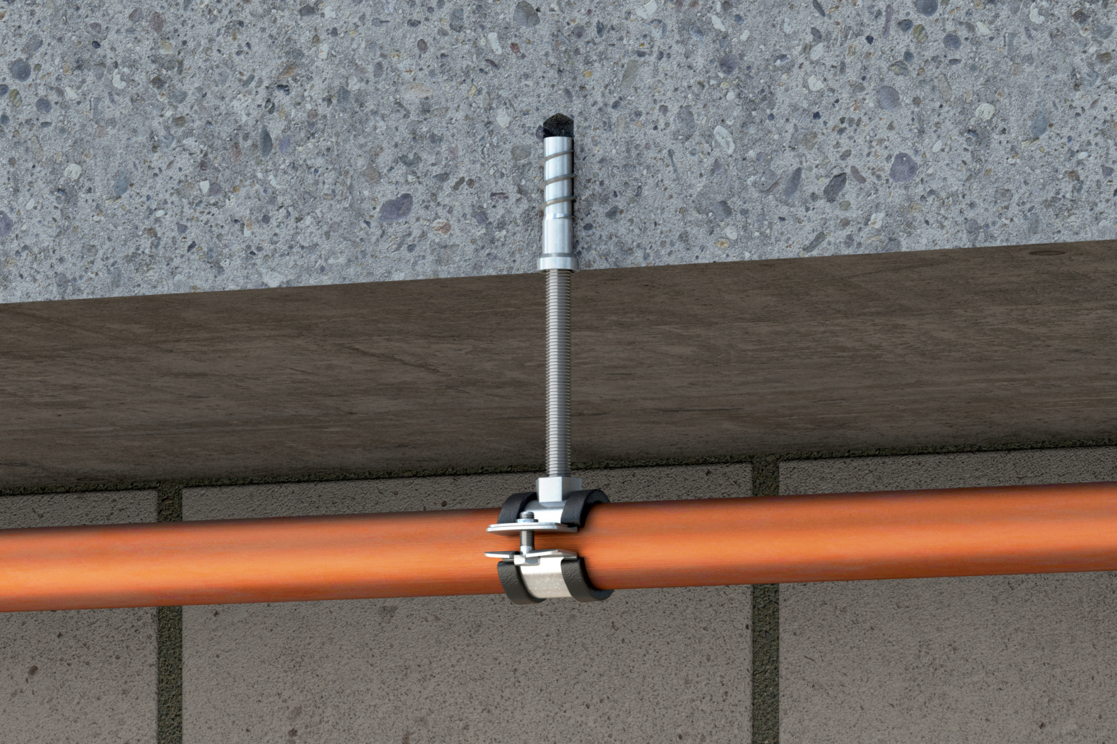 Rohrabhängung mit Gewindestück und Rohrschelle