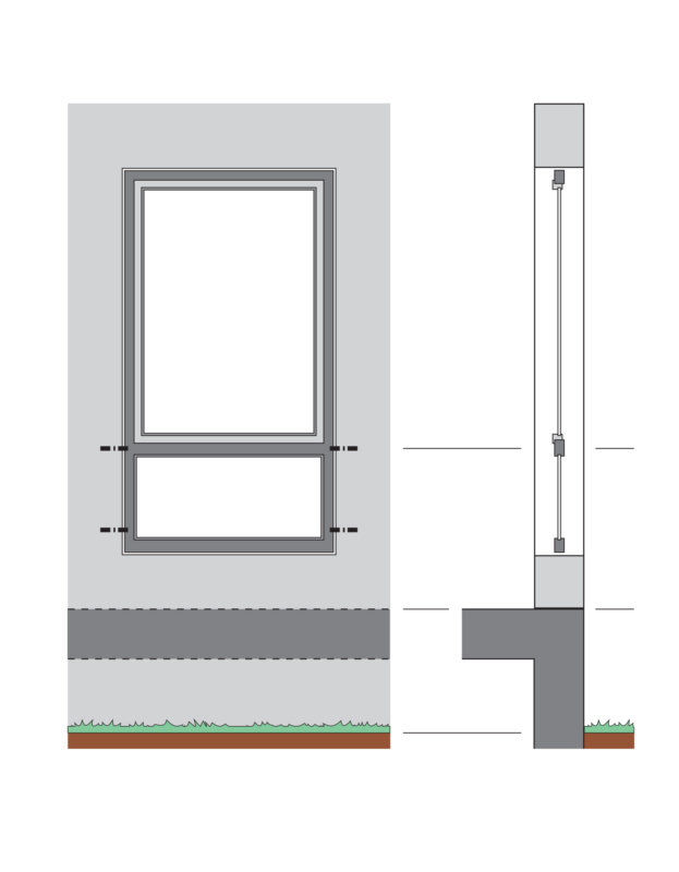 Fenster mit Holm und Festfeld unten | Befestigung mit W-ABZ unten und auf Holmhöhe